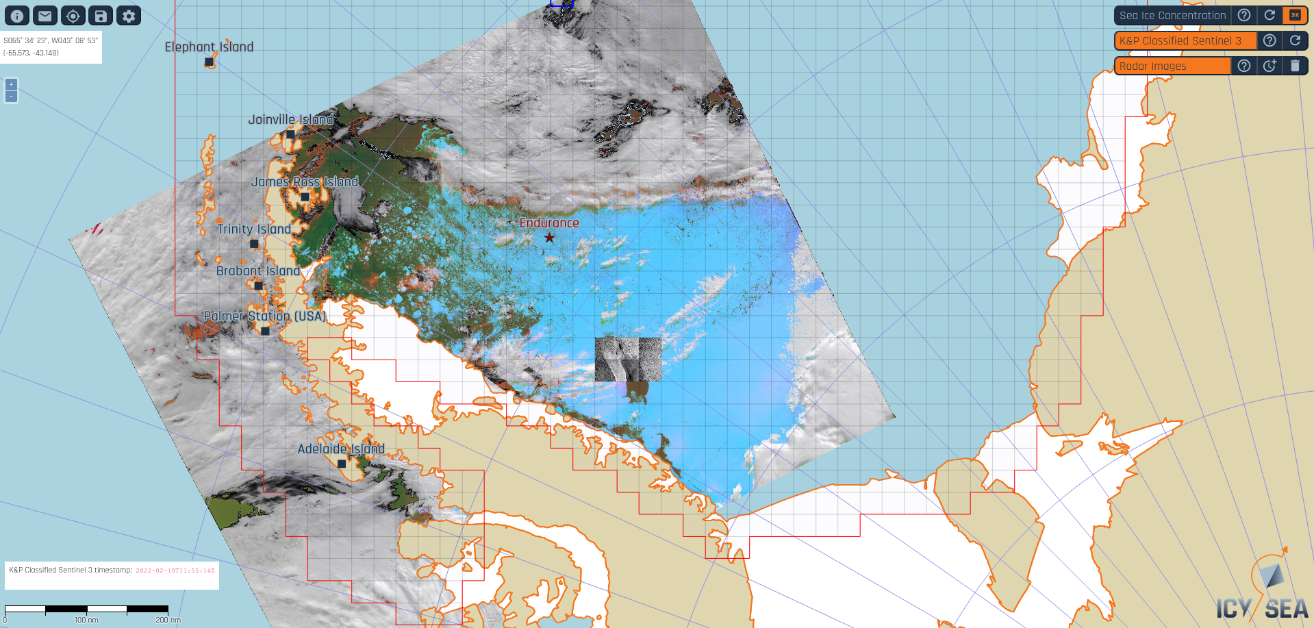 K&P Classified Sentinel 3 data displayed within IcySea